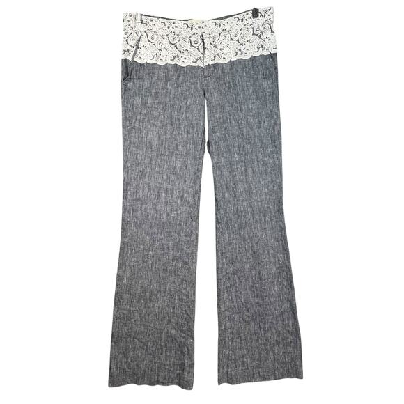 Elevenses The Brighton Anthropologie Women’s Blue Linen Blend Lace Wide Pants 6 - Picture 1 of 6